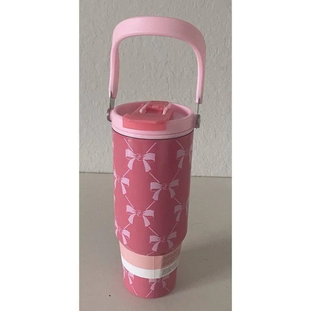 Juicy Couture Pink Bows 40 Oz Tumbler Stainless Steel Steel Oversized Handle NEW